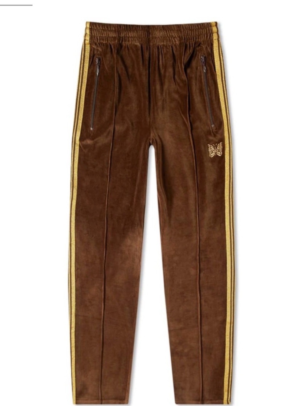 Needles Brown Velour Joggers with Gold Side Stripes size L